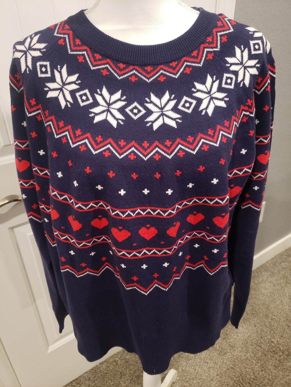 Beach Riot Navy Fair Isle Crewneck Sweater with Red and White Accents